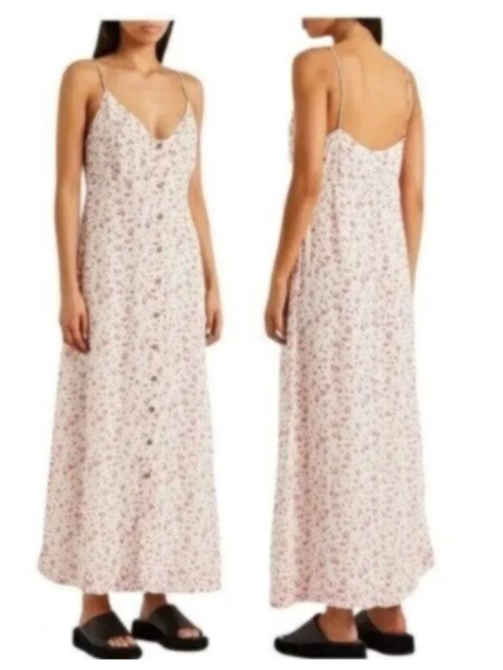 Ganni White & Red Floral Print Boho Maxi Slip Dress EU40/US Large